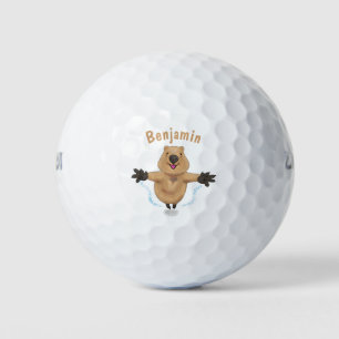 Happy jumping quokka cartoon design golf balls