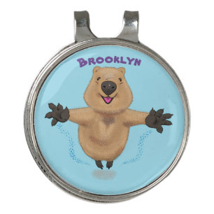 Happy jumping quokka cartoon design golf hat clip