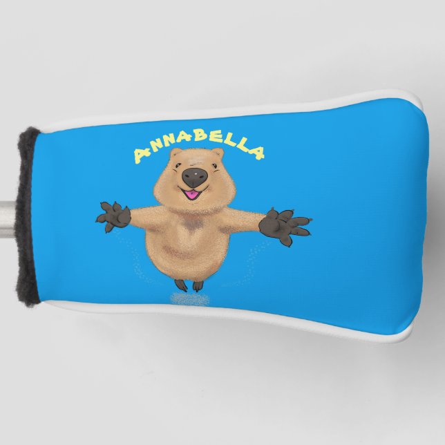 Happy jumping quokka cartoon design golf head cover (Front)