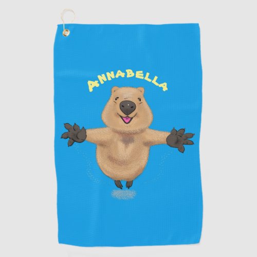 Happy jumping quokka cartoon design golf towel