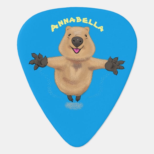 Happy jumping quokka cartoon design guitar pick (Front)
