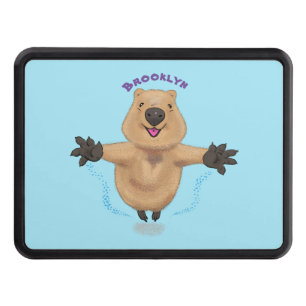 Happy jumping quokka cartoon design hitch cover