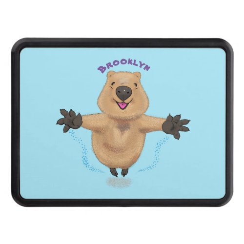 Happy jumping quokka cartoon design hitch cover