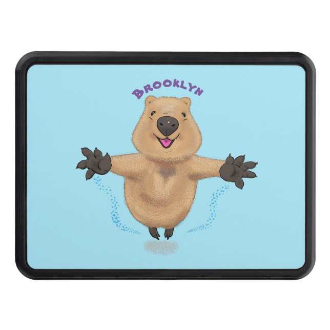 Happy jumping quokka cartoon design hitch cover (Front)