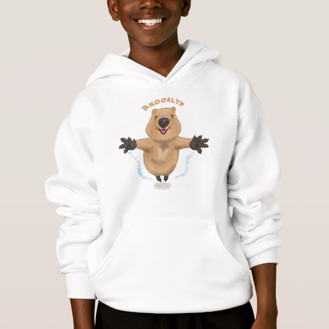 Happy jumping quokka cartoon design hoodie (Front)