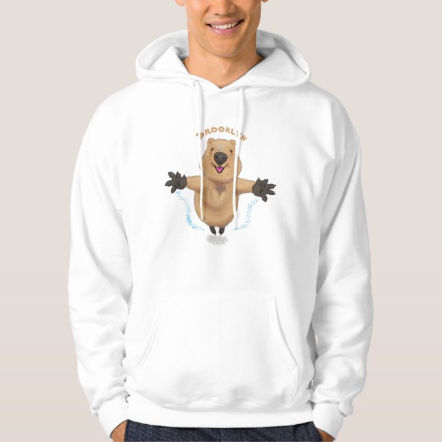 Happy jumping quokka cartoon design hoodie (Front)