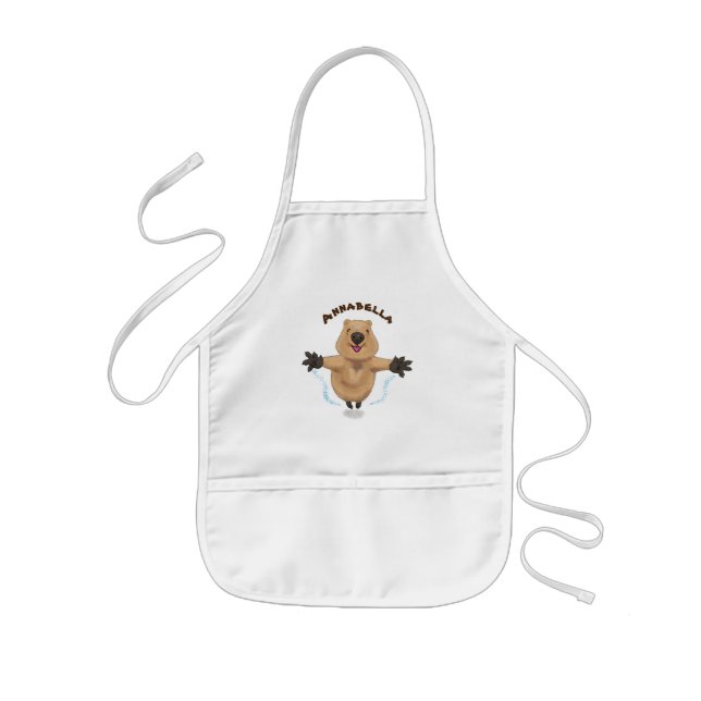 Happy jumping quokka cartoon design kids' apron (Front)