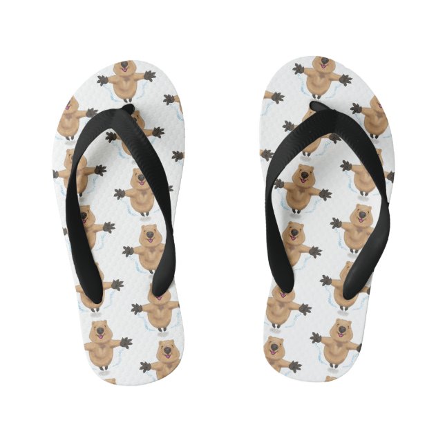 Happy jumping quokka cartoon design kid's flip flops (Footbed)