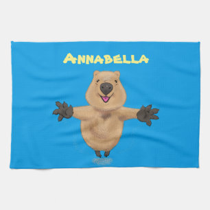 Happy jumping quokka cartoon design kitchen towel