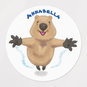 Happy jumping quokka cartoon design labels