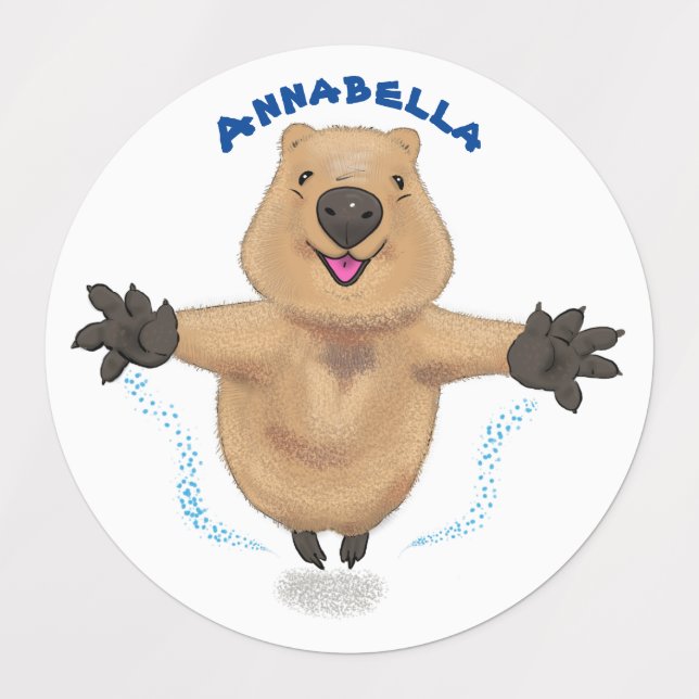 Happy jumping quokka cartoon design labels (Design 1)