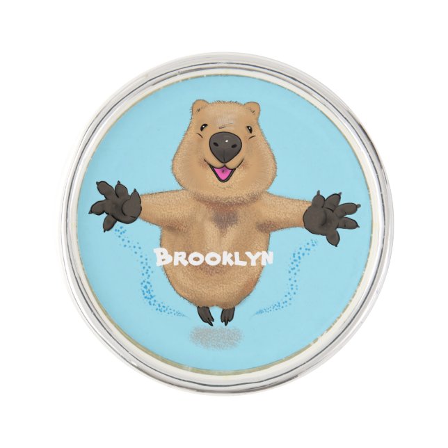 Happy jumping quokka cartoon design lapel pin (Front)