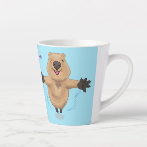 Happy jumping quokka cartoon design latte mug
