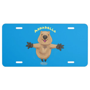 Happy jumping quokka cartoon design license plate