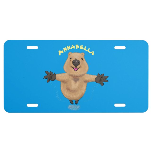 Happy jumping quokka cartoon design  license plate (Front)