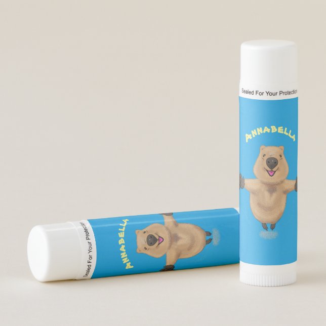 Happy jumping quokka cartoon design  lip balm (Front)