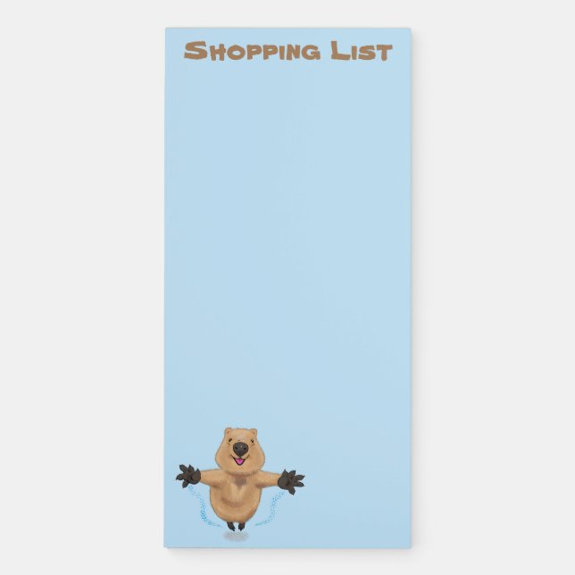 Happy jumping quokka cartoon design magnetic notepad (Front)
