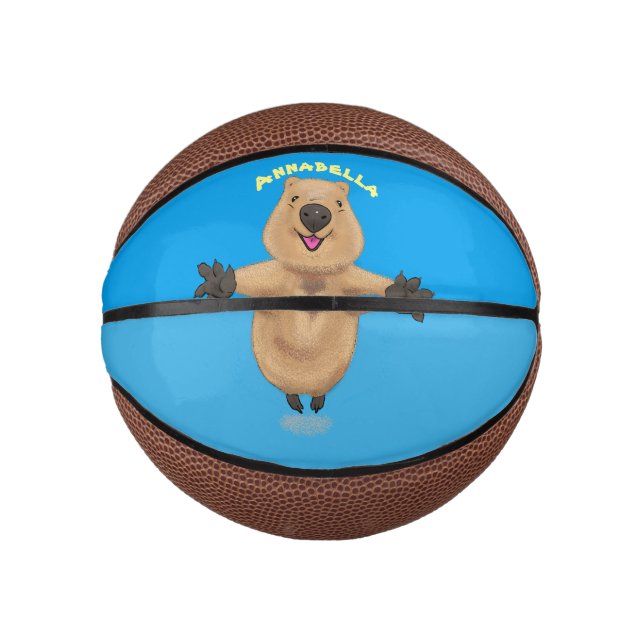 Happy jumping quokka cartoon design mini basketball (Front)