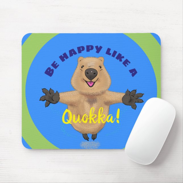 Happy jumping quokka cartoon design mouse pad (With Mouse)