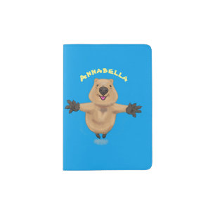 Happy jumping quokka cartoon design passport holder