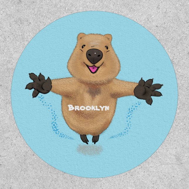 Happy jumping quokka cartoon design patch (Front)
