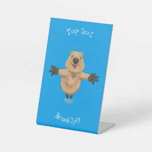Happy jumping quokka cartoon design pedestal sign