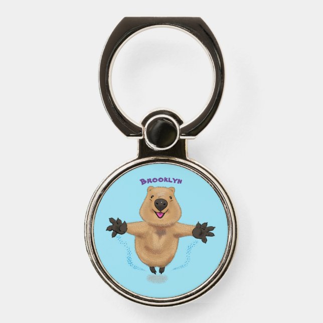 Happy jumping quokka cartoon design phone ring stand (Front)