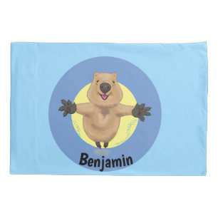Happy jumping quokka cartoon design pillow case