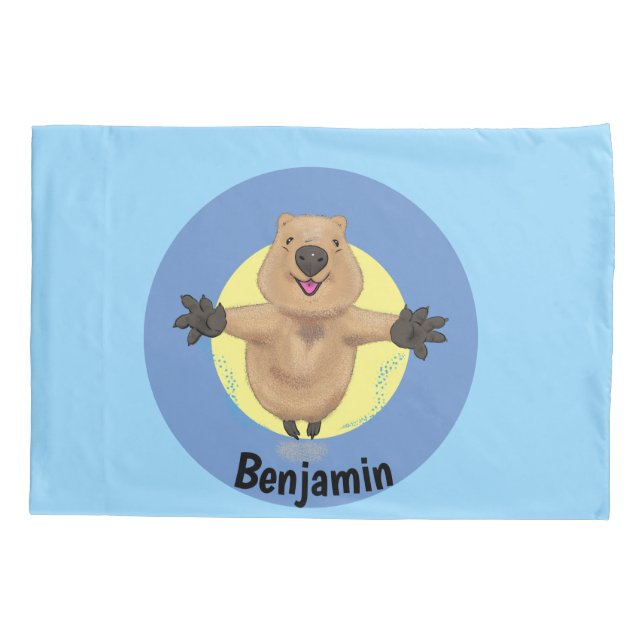 Happy jumping quokka cartoon design pillow case (Back)