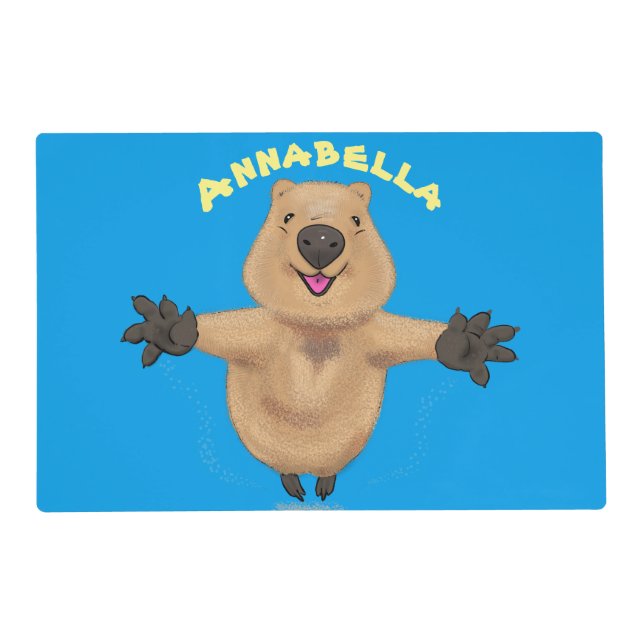Happy jumping quokka cartoon design placemat (Front)