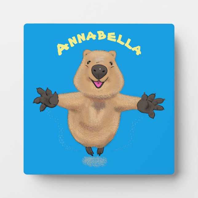 Happy jumping quokka cartoon design plaque (Front)