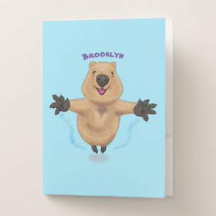 Happy jumping quokka cartoon design pocket folder