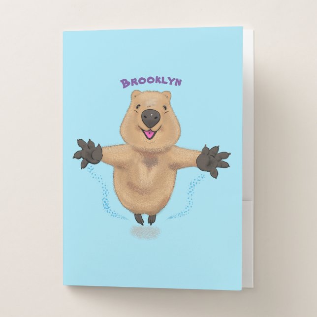 Happy jumping quokka cartoon design pocket folder (Front)