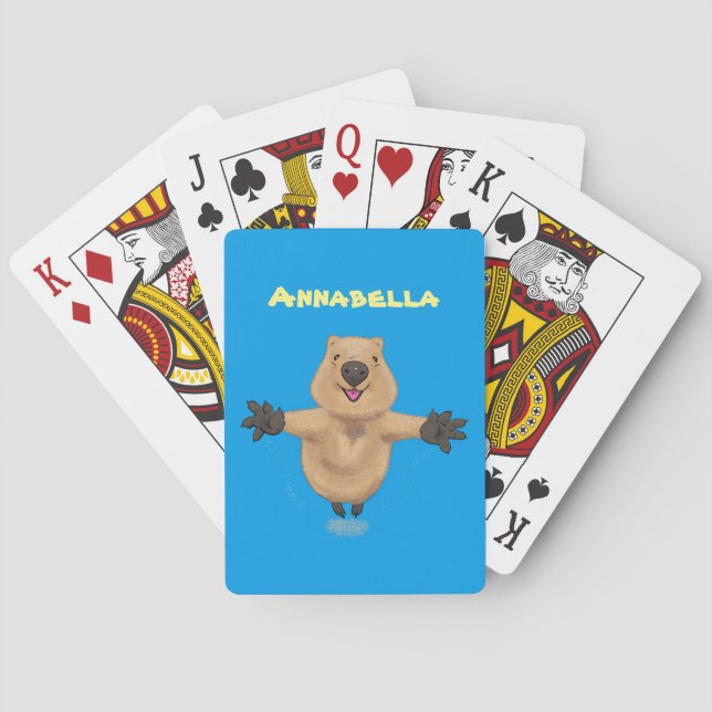Happy jumping quokka cartoon design poker cards (Back)