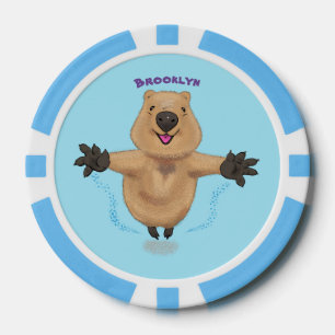 Happy jumping quokka cartoon design poker chips