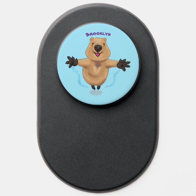 Happy jumping quokka cartoon design PopSocket (Popsocket)