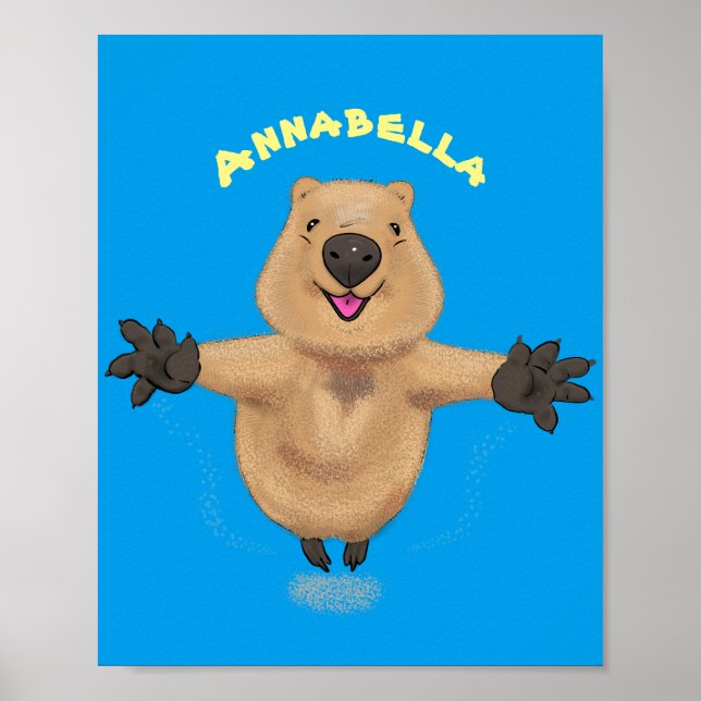 Happy jumping quokka cartoon design poster (Front)