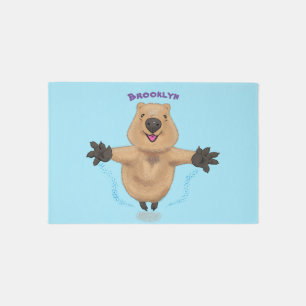 Happy jumping quokka cartoon design rug