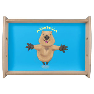 Happy jumping quokka cartoon design serving tray
