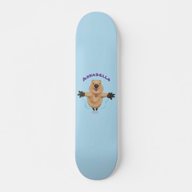 Happy jumping quokka cartoon design skateboard (Front)