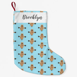 Happy jumping quokka cartoon design small christmas stocking