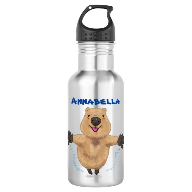 Happy jumping quokka cartoon design stainless steel water bottle (Front)