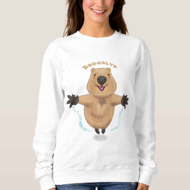 Happy jumping quokka cartoon design sweatshirt (Front)
