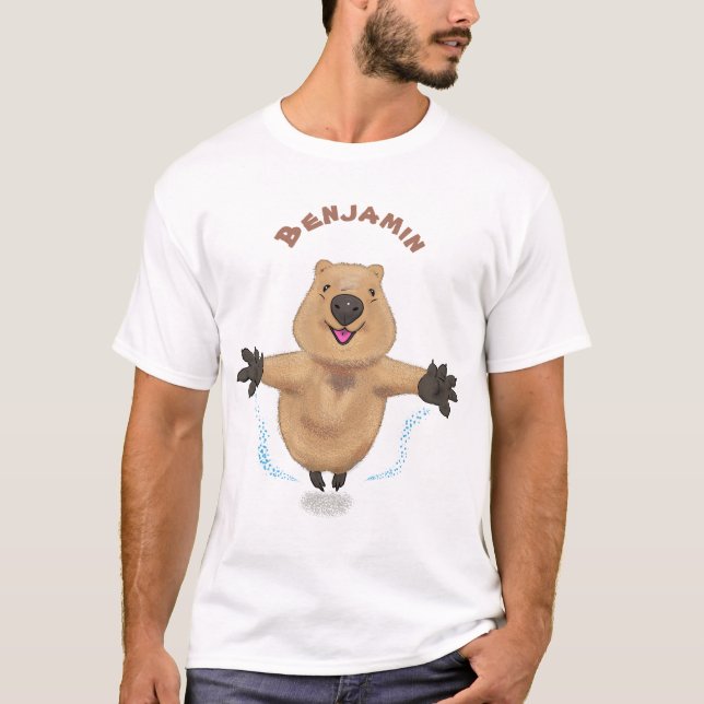 Happy jumping quokka cartoon design T-Shirt (Front)