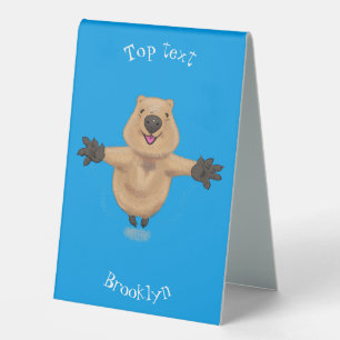 Happy jumping quokka cartoon design table tent