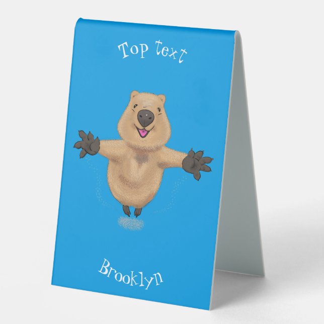 Happy jumping quokka cartoon design table tent (Front)