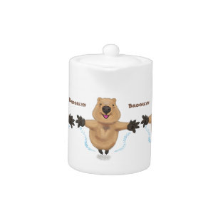 Happy jumping quokka cartoon design teapot