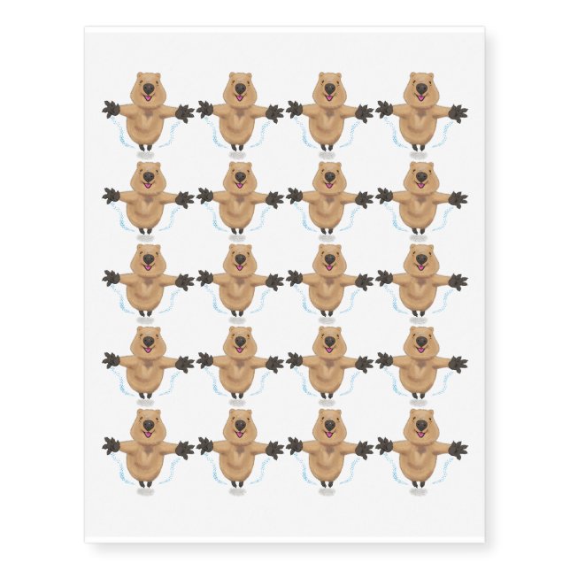 Happy jumping quokka cartoon design temporary tattoos (Front)