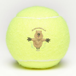 Happy jumping quokka cartoon design tennis balls