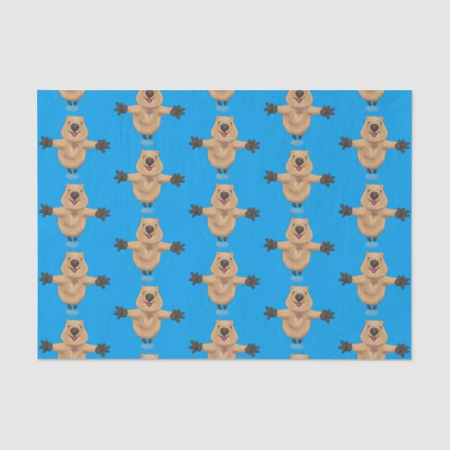 Happy jumping quokka cartoon design tissue paper (Front)